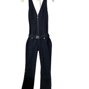 BRAND NEW!!! Jennifer Lopez Denim Halter Jumpsuit with RHINESTONE Buckle Belt.